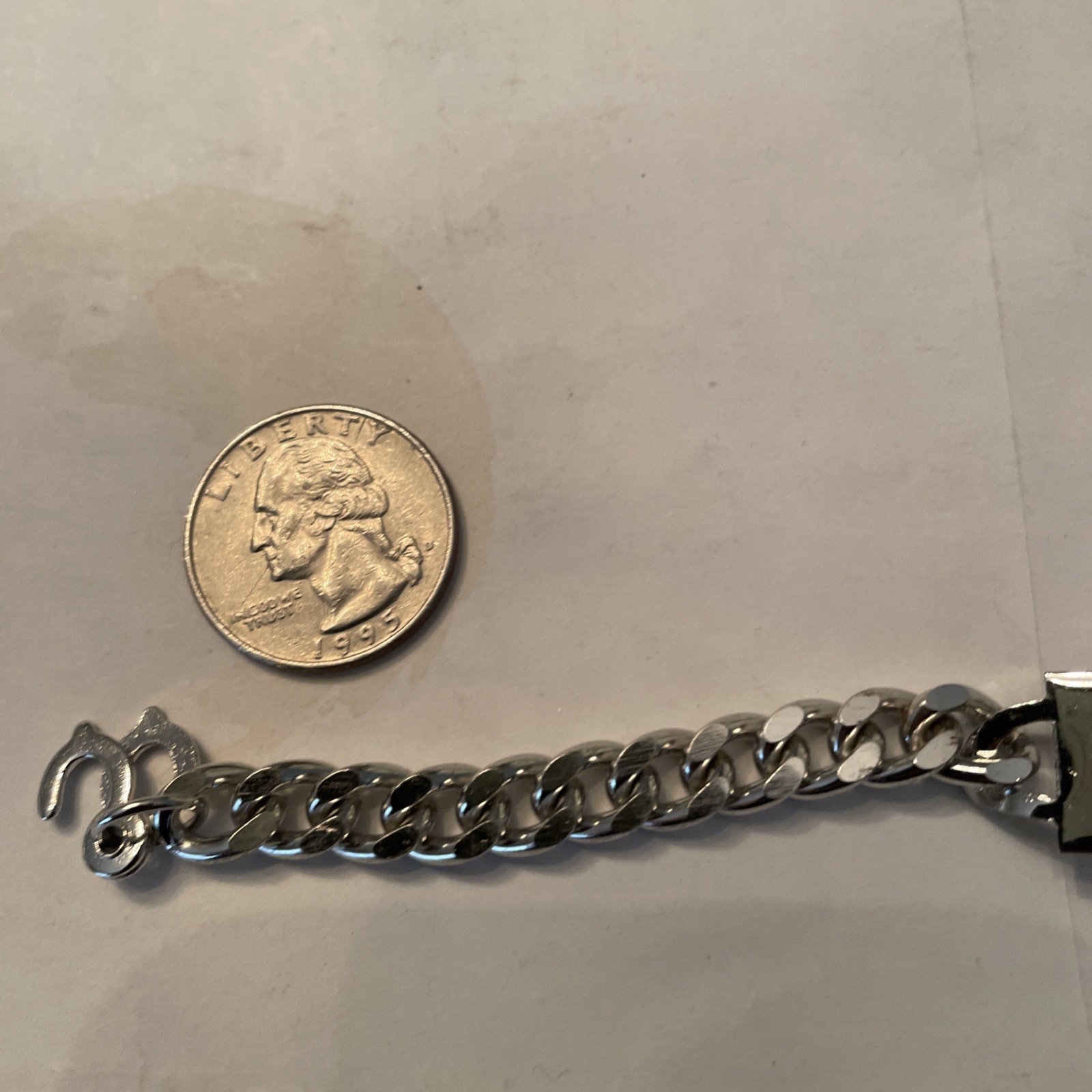 VTG Nickle Silver ID Link Bracelet With Cross Engravable 8”