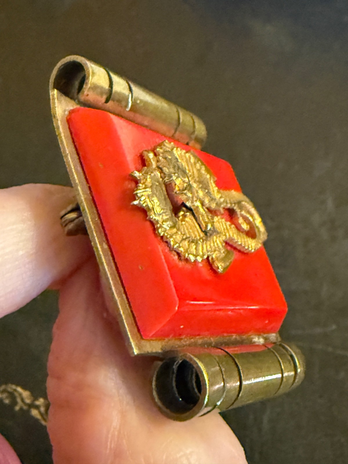 Vintage France Jean Painleve Seahorse Brooch French Bakelite 1930s Art Deco Red
