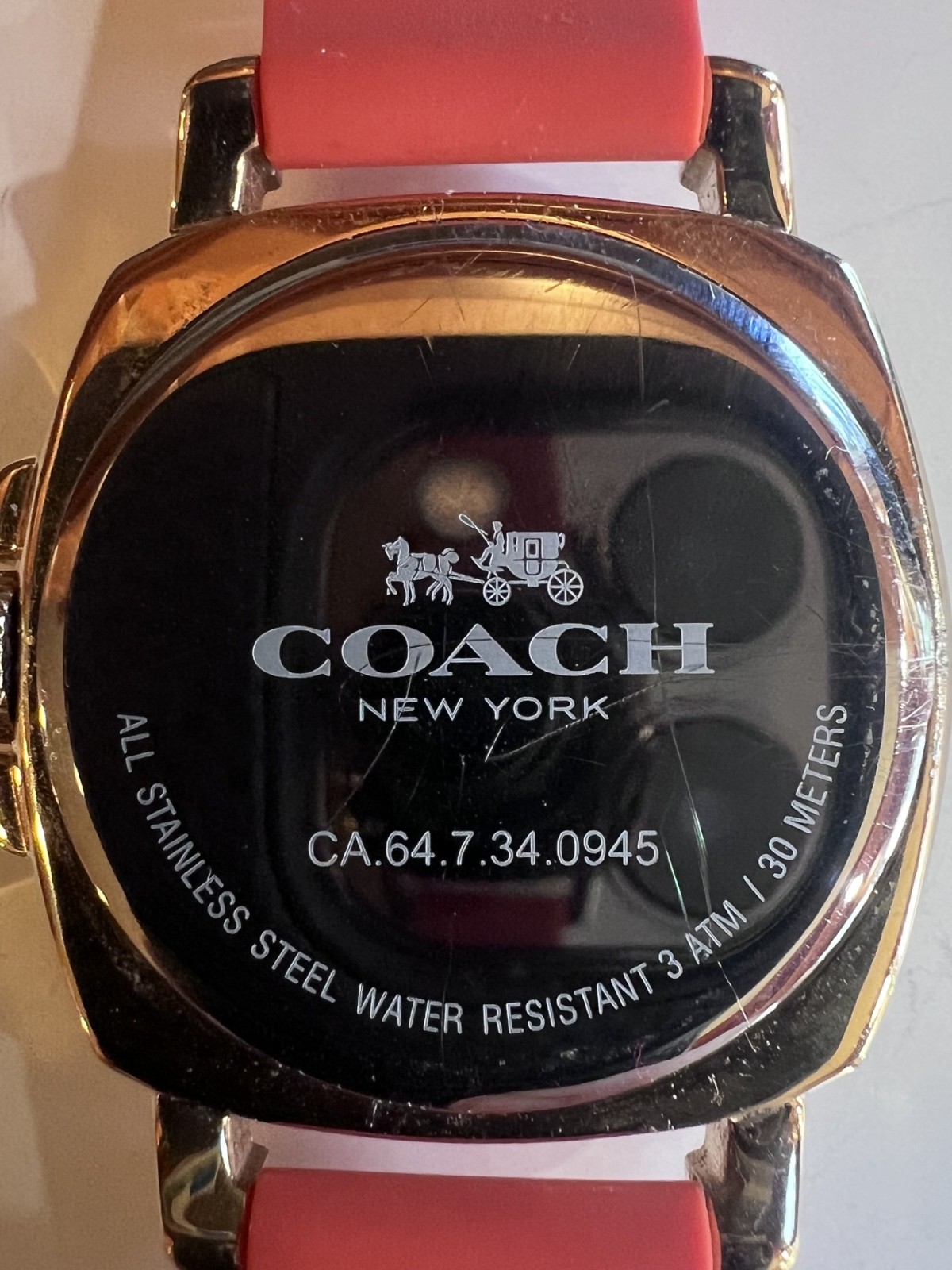 Vintage Coach Boyfriend Watch 34mm Gold Tone Stainless Steel Orange Strap