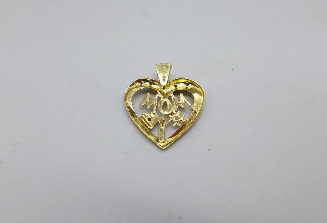 MOM #1 Heart Pendant with Diamonds 10KT Stamped Yellow Gold
