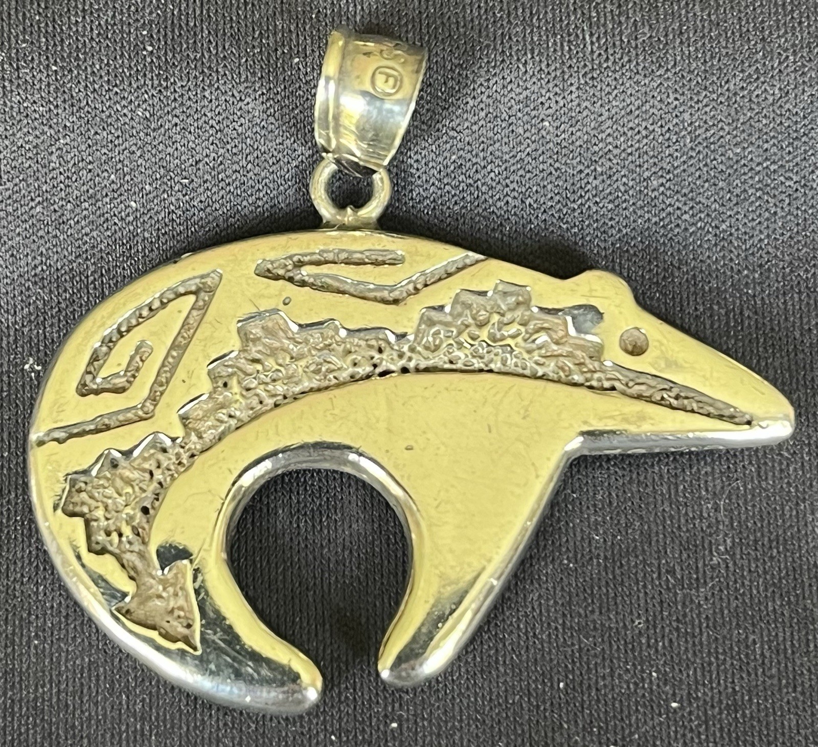 Calvin Begay Signed 925 Sterling Silver Multi Stone Inlay Bear Charm Pendant