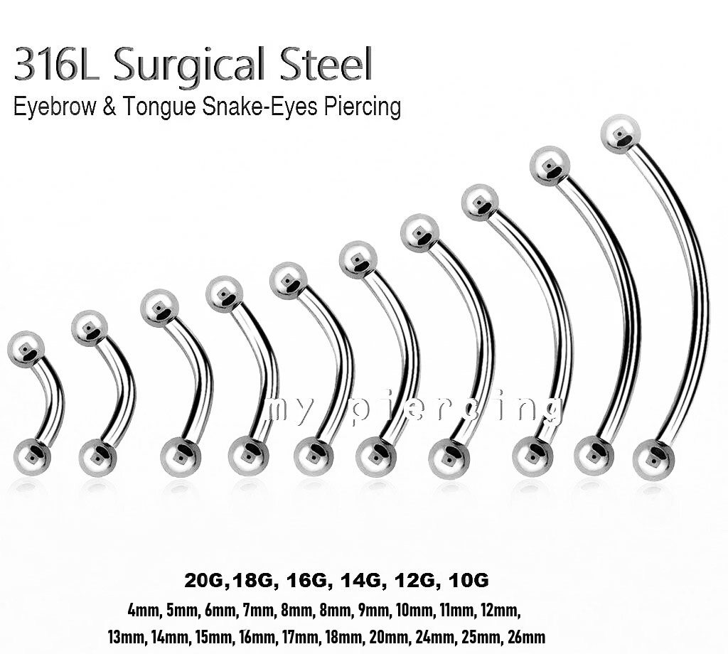 20g 18g 16g 14g 12g 10g Curved Barbell Eyebrow Ring Tongue Snake-Eyes Piercing