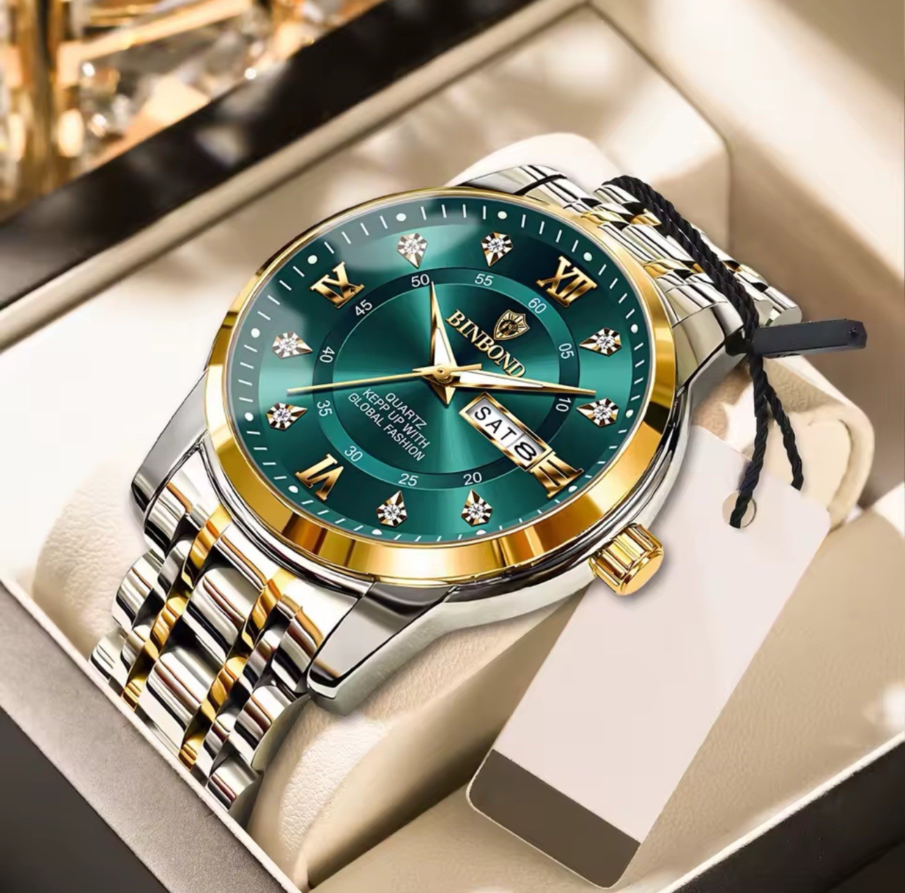 BINBOND Men’s Quartz Dress Watch Multi Dial Day/Date Stainless Steel Roman