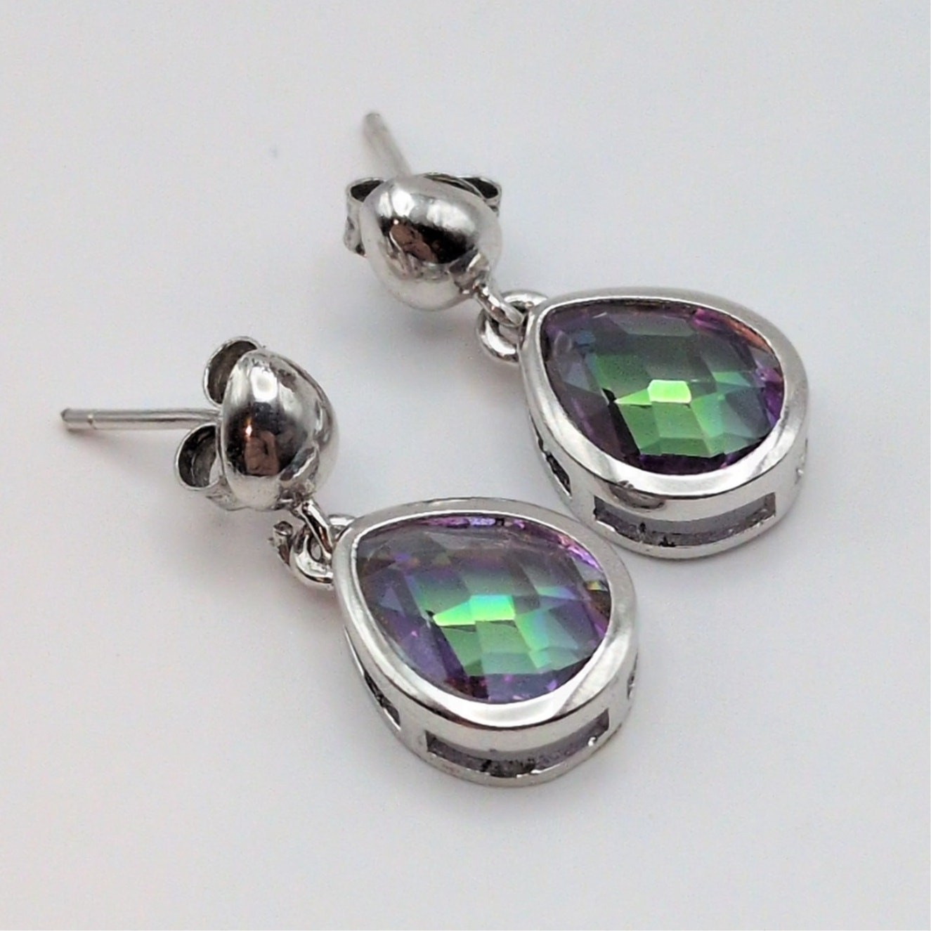 Sterling Silver 925 Faceted Mystic Crystal Teardrop Earrings 0.82in 3.04g