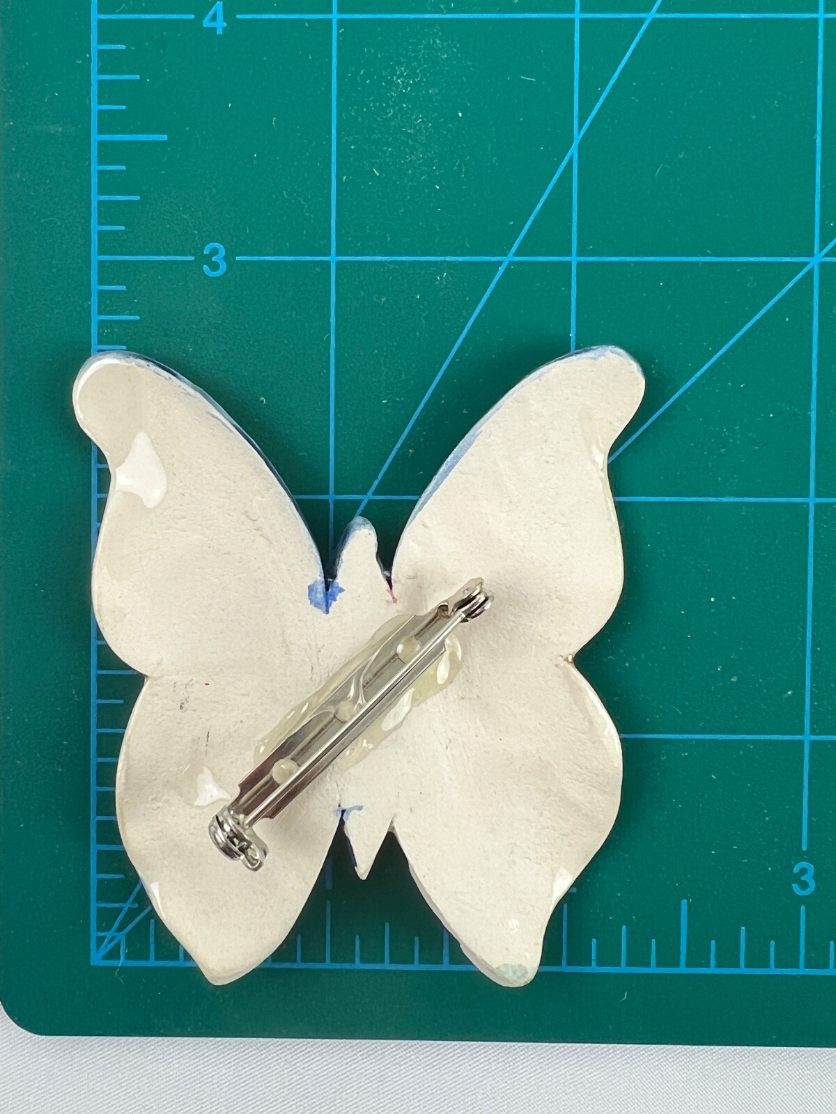Handmade Large Ceramic Glossy Enamel Butterfly Brooch Multi Color Gold Detailing