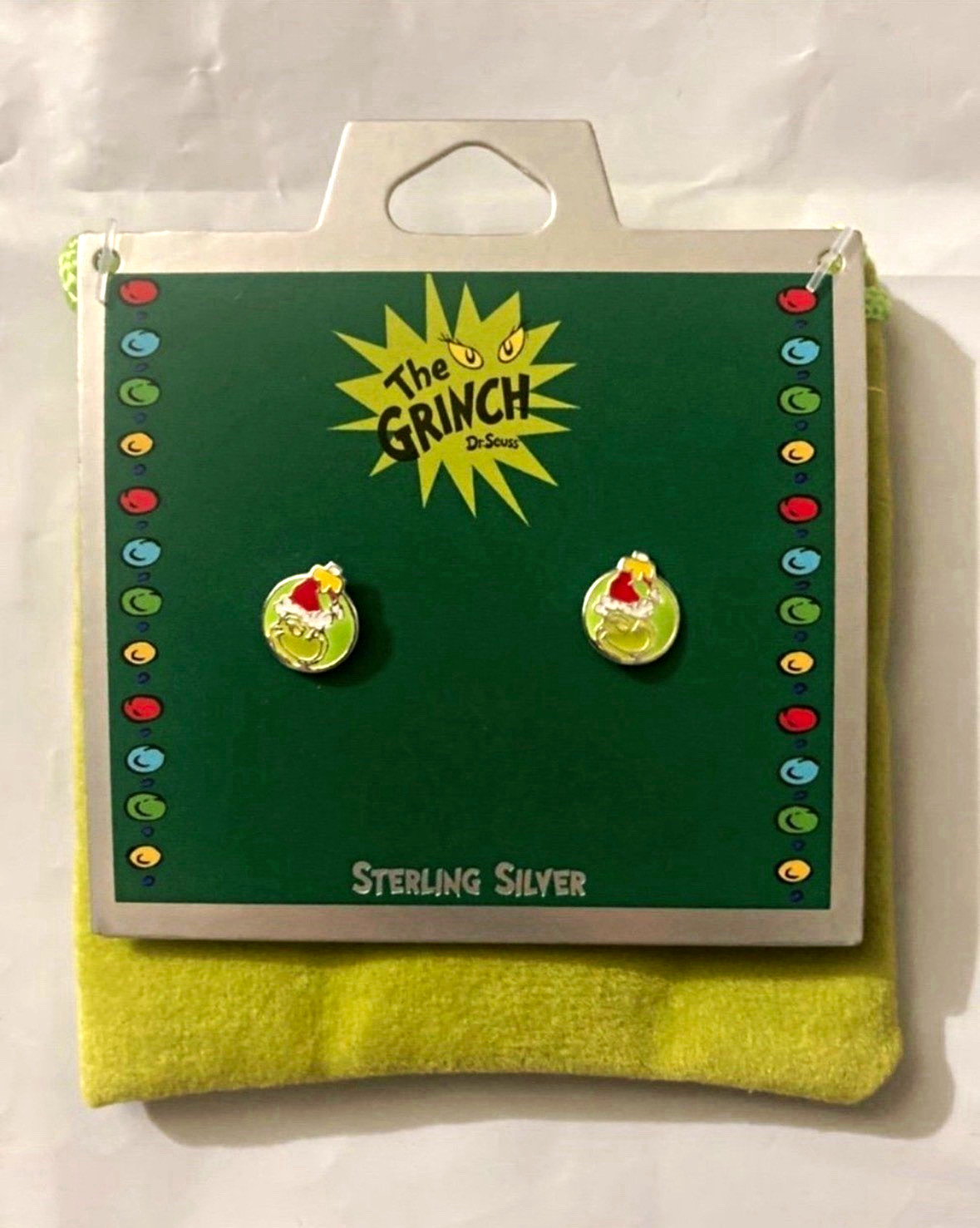 Dr. Seuss Grinch Earrings Sterling Silver Santa Holiday Jewelry Grinchmas