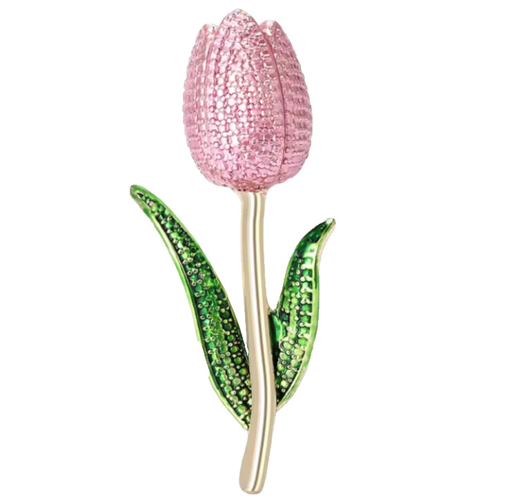Vintage Style Tulip Flower Brooch Enamel Alloy Floral Pin Gold Tone Jewelry Gift