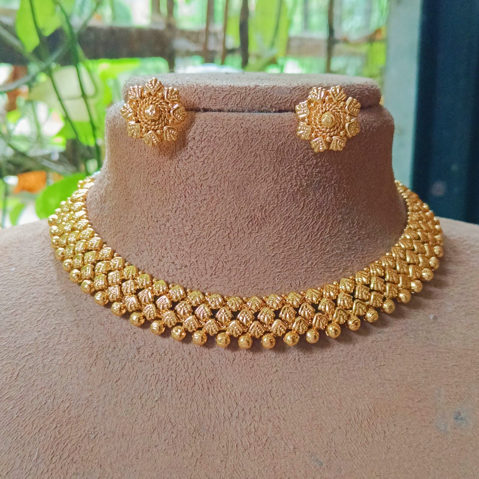 22K Gold Plated Bollywood Indian Wedding Necklace Earrings Beautiful Jewelry Set