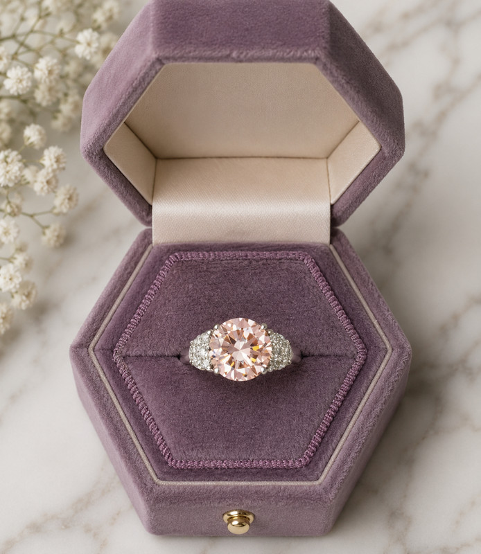 IGI Lab Created Diamond Ring 18k White Gold Fancy Vivid Pink 5.00 Ct Round Cut