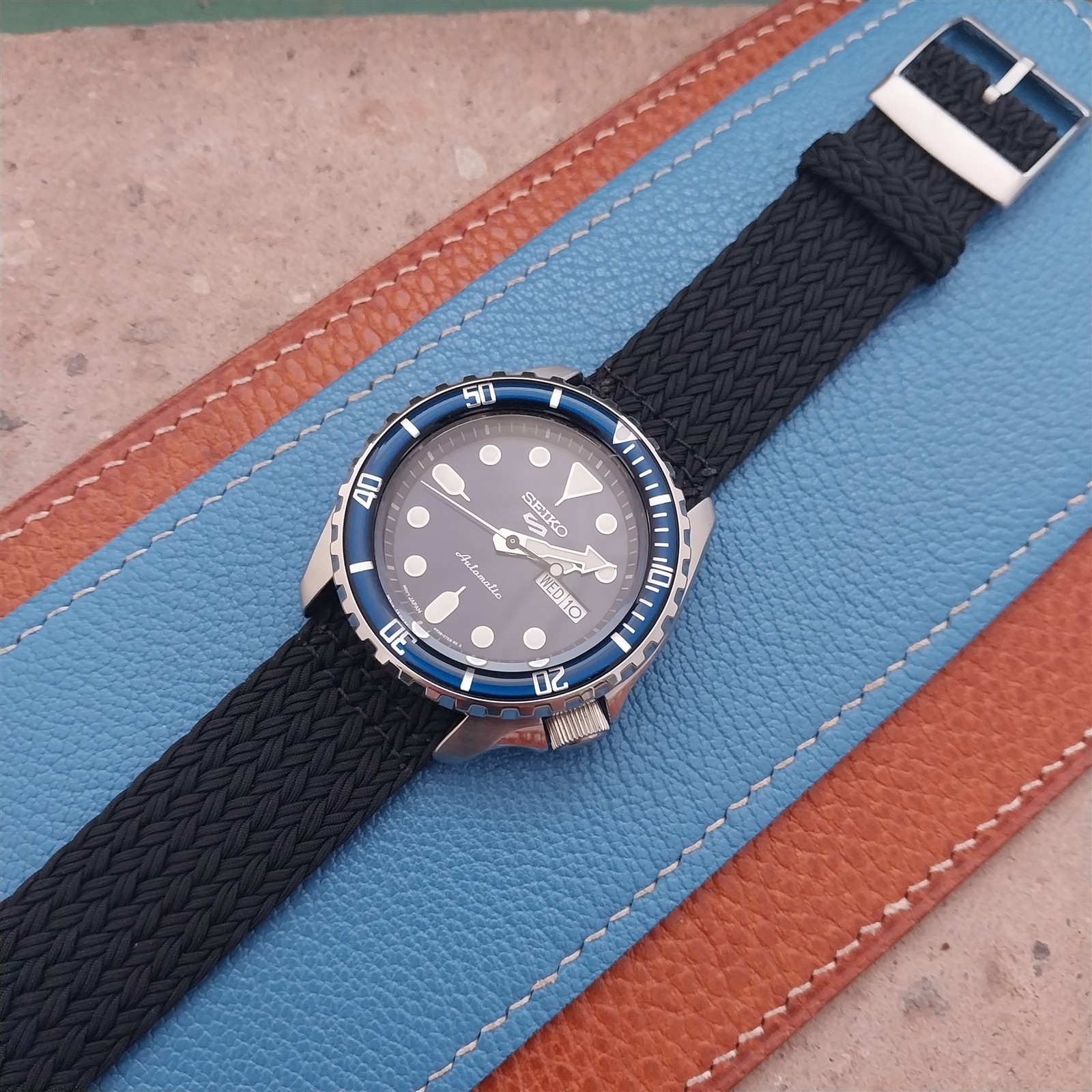 22mm Black Eulit Palma Pacific Braided Perlon Two-Piece Field Watch Strap