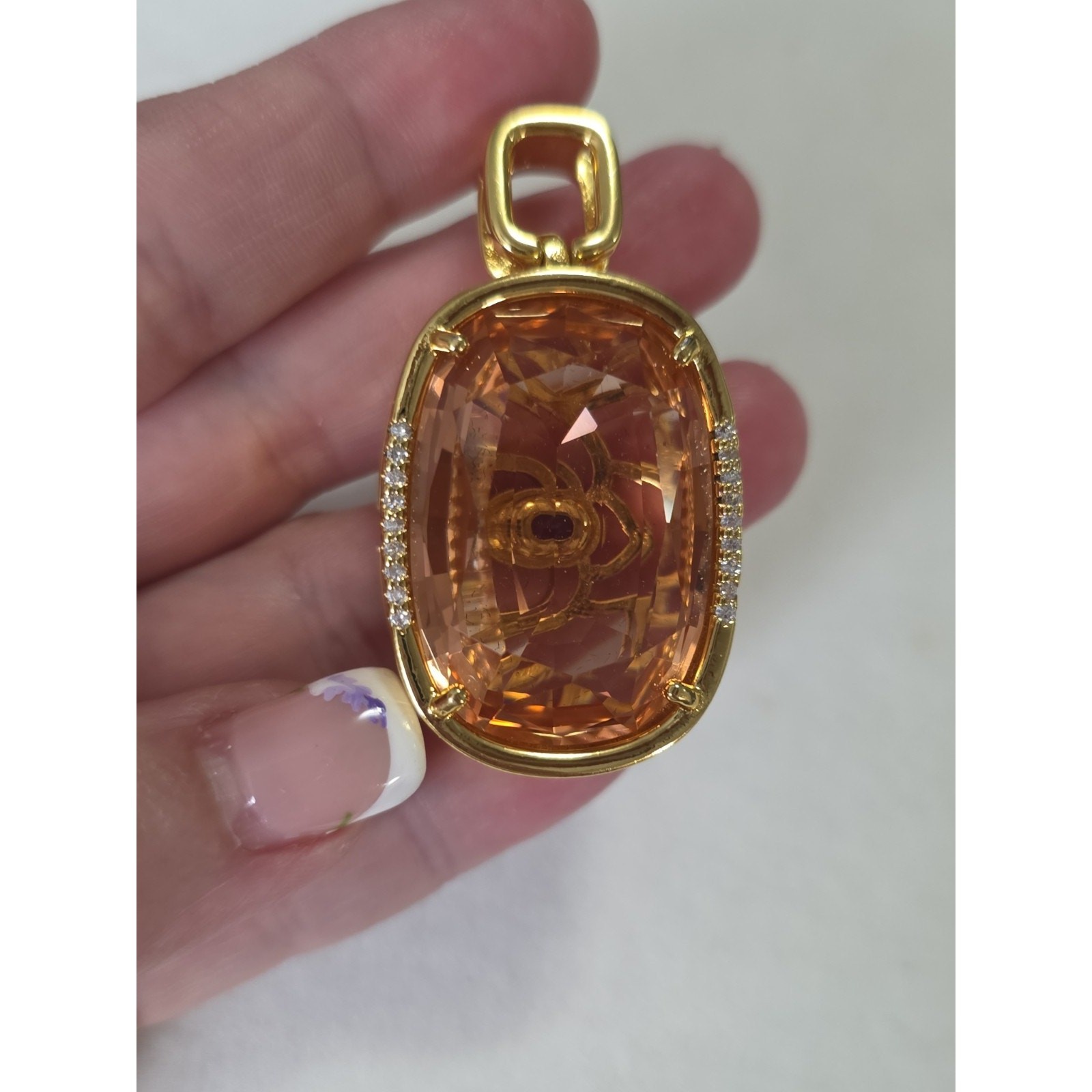 Large Light & Dark Pink Statement Pendant Reversible Floral Filigree Gold Tone