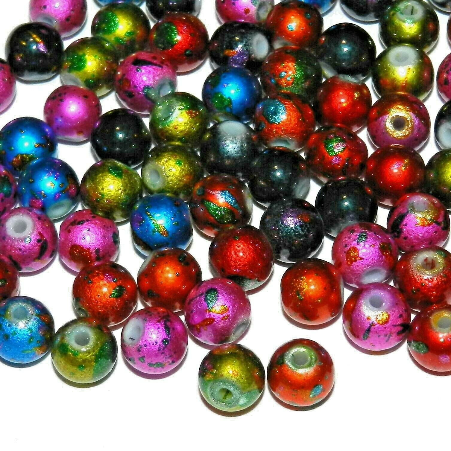 GW4269 Assorted Mix Color Metallic Graffiti Drawbench 8mm Round Glass Bead 500pc