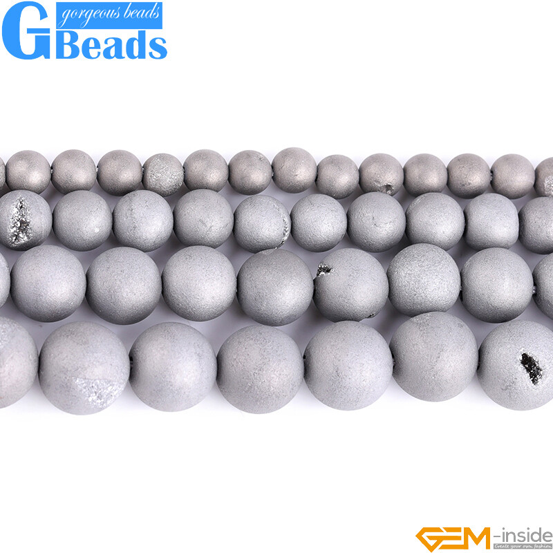 Metallic Titanium Coated Drusy Druzy Quartz Agate Round Beads Free Shipping 15″