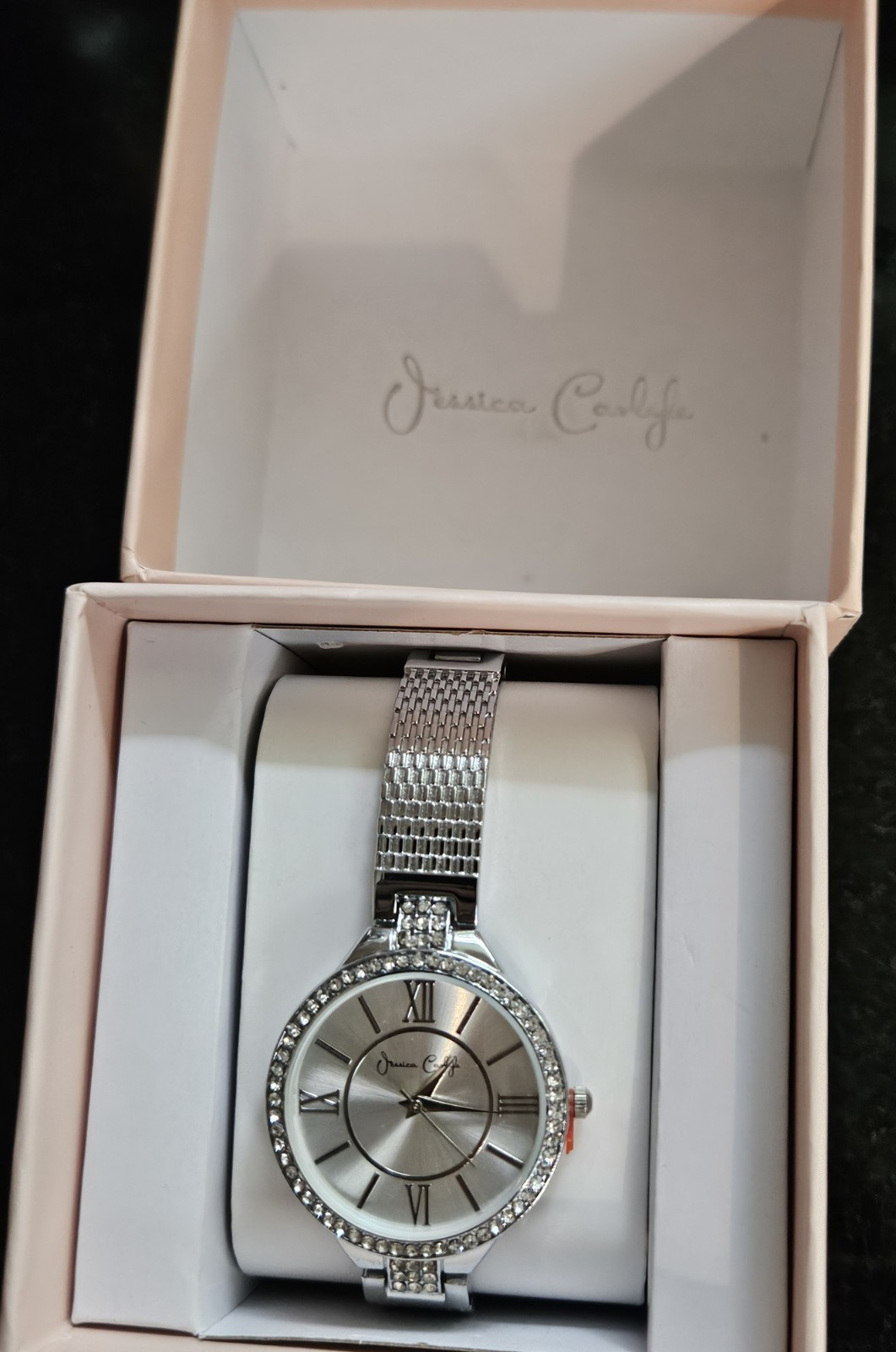 New Jessica Carlyle Watch 12427 Silver Tone Jewels on Outer Rim Quartz