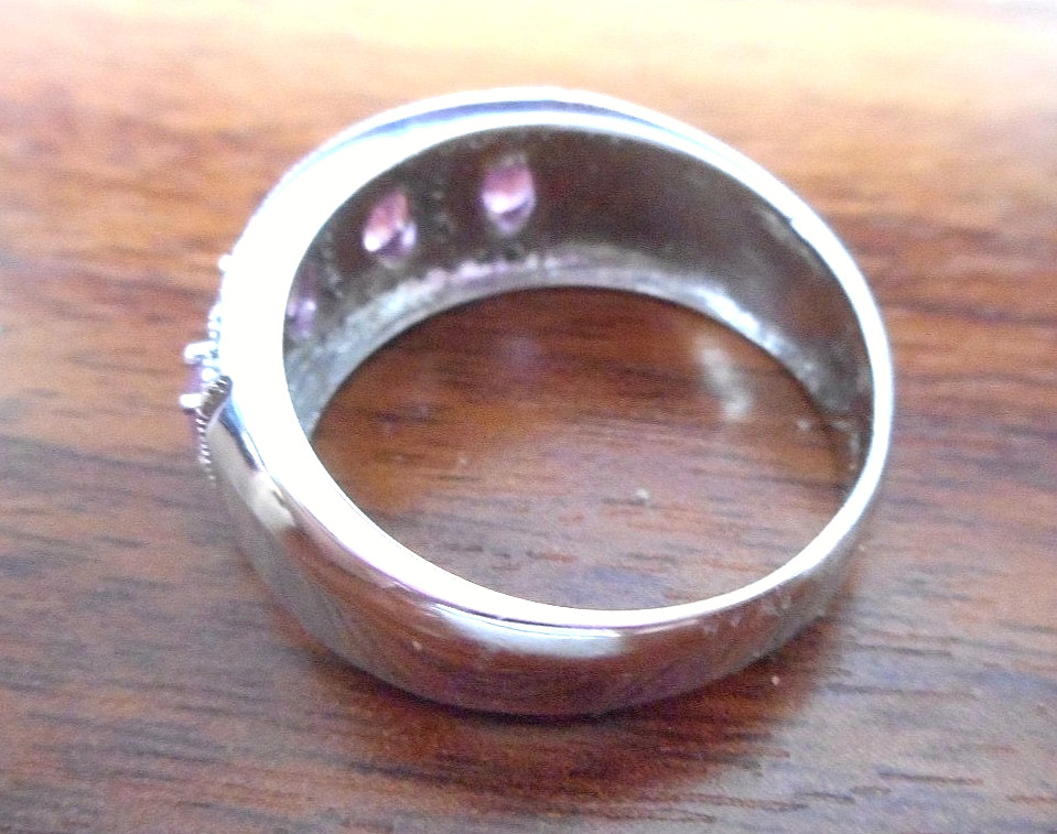 14K White Gold Pink Sapphire and Diamond Pave Band Ring Size 9 6.40 Grams-Vntg