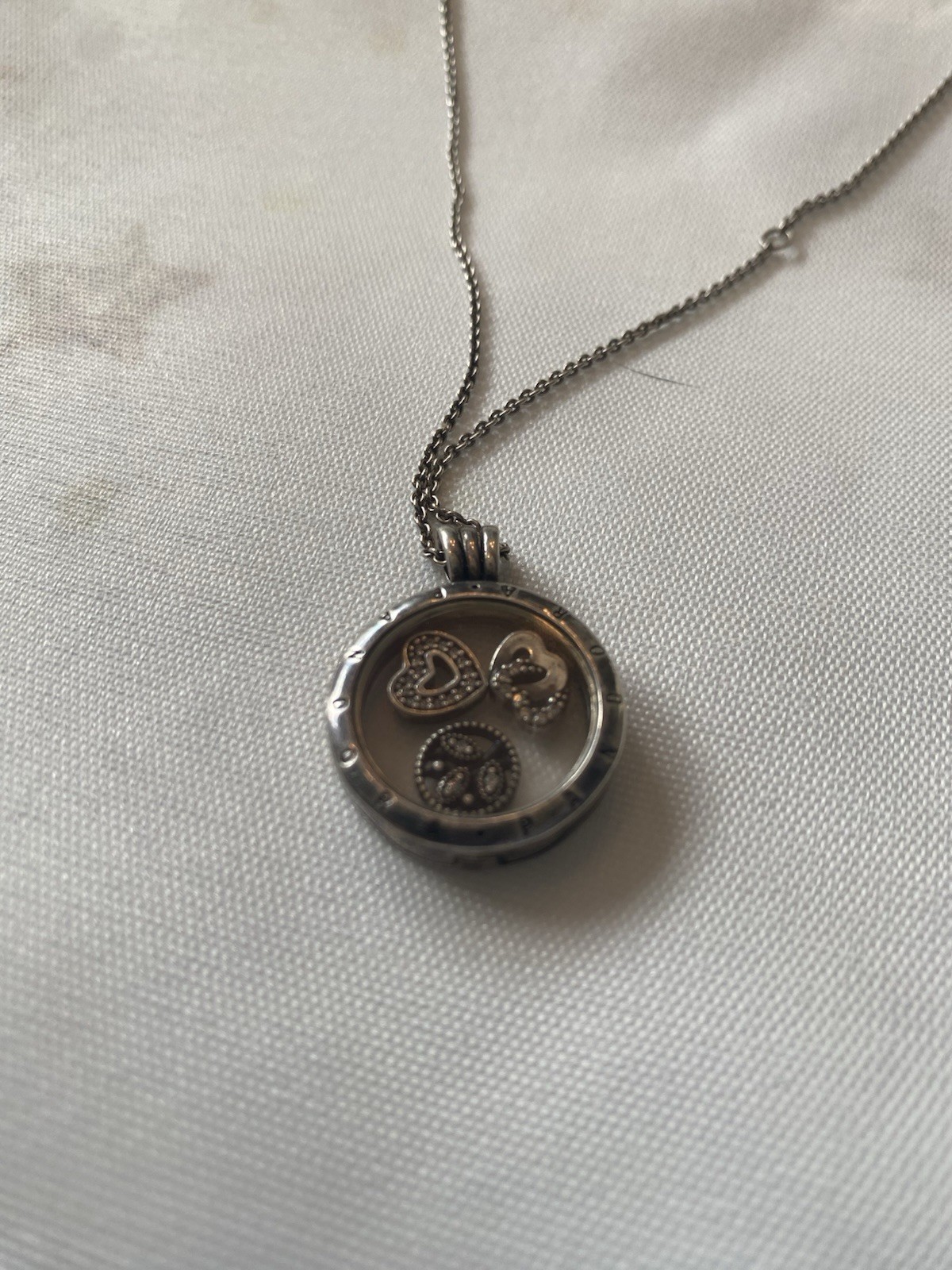 Pandora Floating Locket Necklace in sterling silver featuring 3 Charms