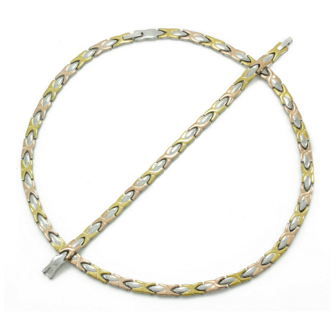 NEW Hugs & Kisses Necklace Bracelet Set Stampato Stainless Steel 3 Tone 18″