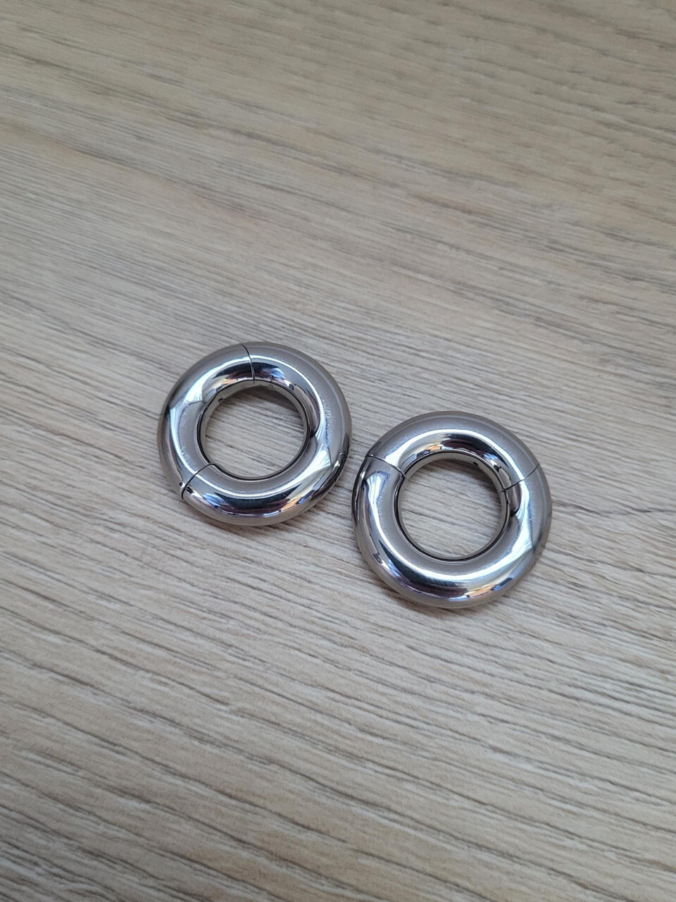 PAIR Silver Clicker Ring Hoop Earrings Steel Big Gauges Plugs for Ears men women