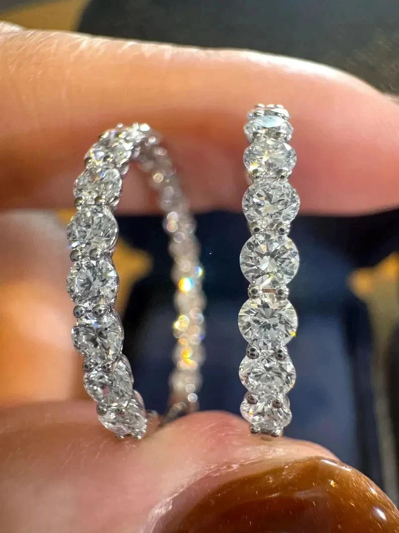 4 CT Round F-VS1 Lab Grown Diamond Women Wedding Hoop Earrings 14K White Gold