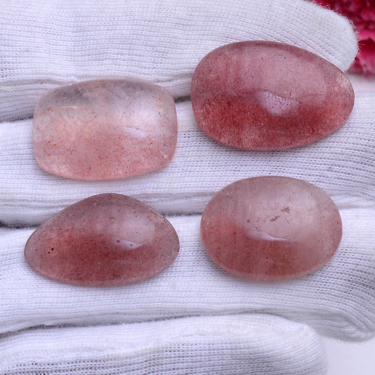 4 Pcs Natural Strawberry Quartz 25mm-29mm Cabochon Untreated Loose Gemstones Lot