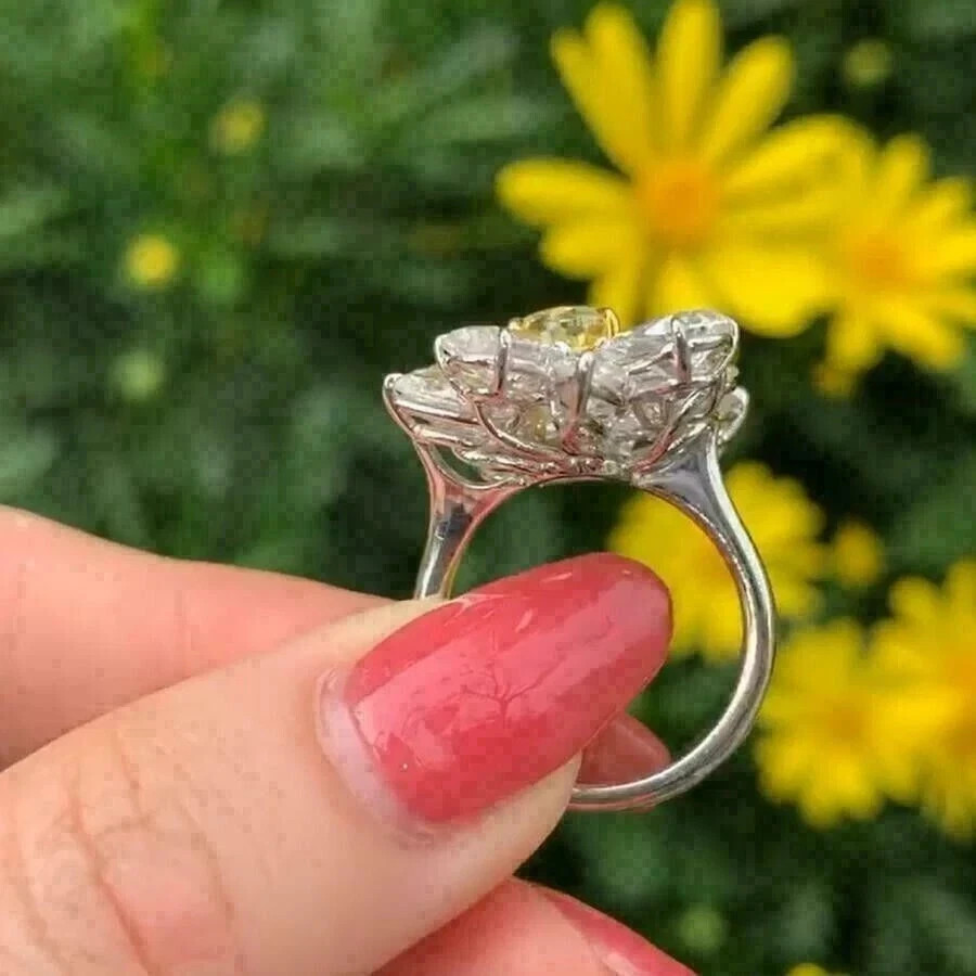 3CT Oval Lab Created Yellow Citrine Diamond Wedding Ring 14K White Gold Plated