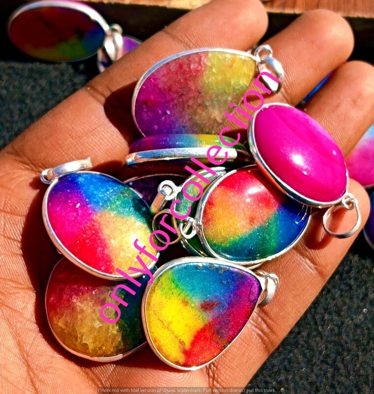 Rainbow Solar Quartz Gemstone 925 Sterling Silver Plated Wholesale Pendants Lot