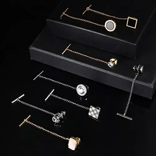 8 Pcs Tie Tacks for Men Tie Pins for Regular Ties Necktie 14K Gold Plated Men…