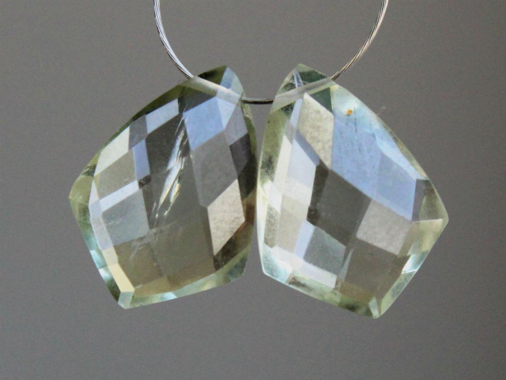 Natural Green Amethyst Faceted Kite Briolette Gemstone Beads Matched Pair