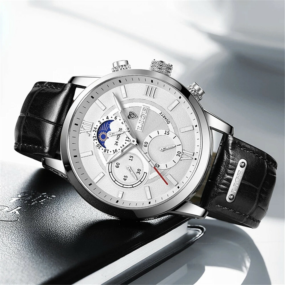 LIGE Men Watch Brown Leather Casual Business Male Calendar Wristwatch