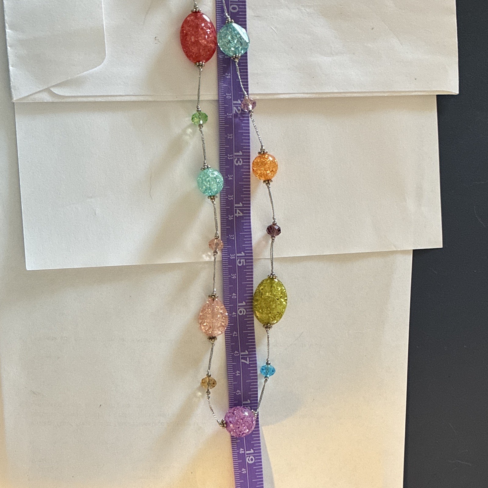 Premier Designs Multicolor Crackle Bead Necklace Rainbow Station Long 38”