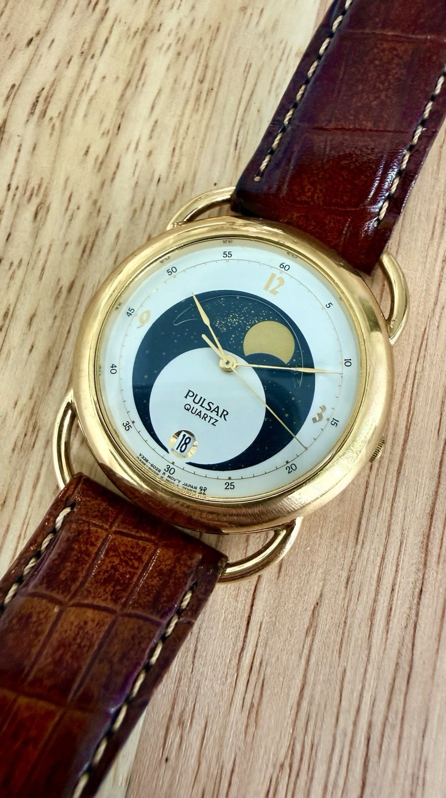 VINTAGE 1990s Men’s PULSAR GALILEO, Moon Phase by Seiko V338-6000 RUNNING GREAT