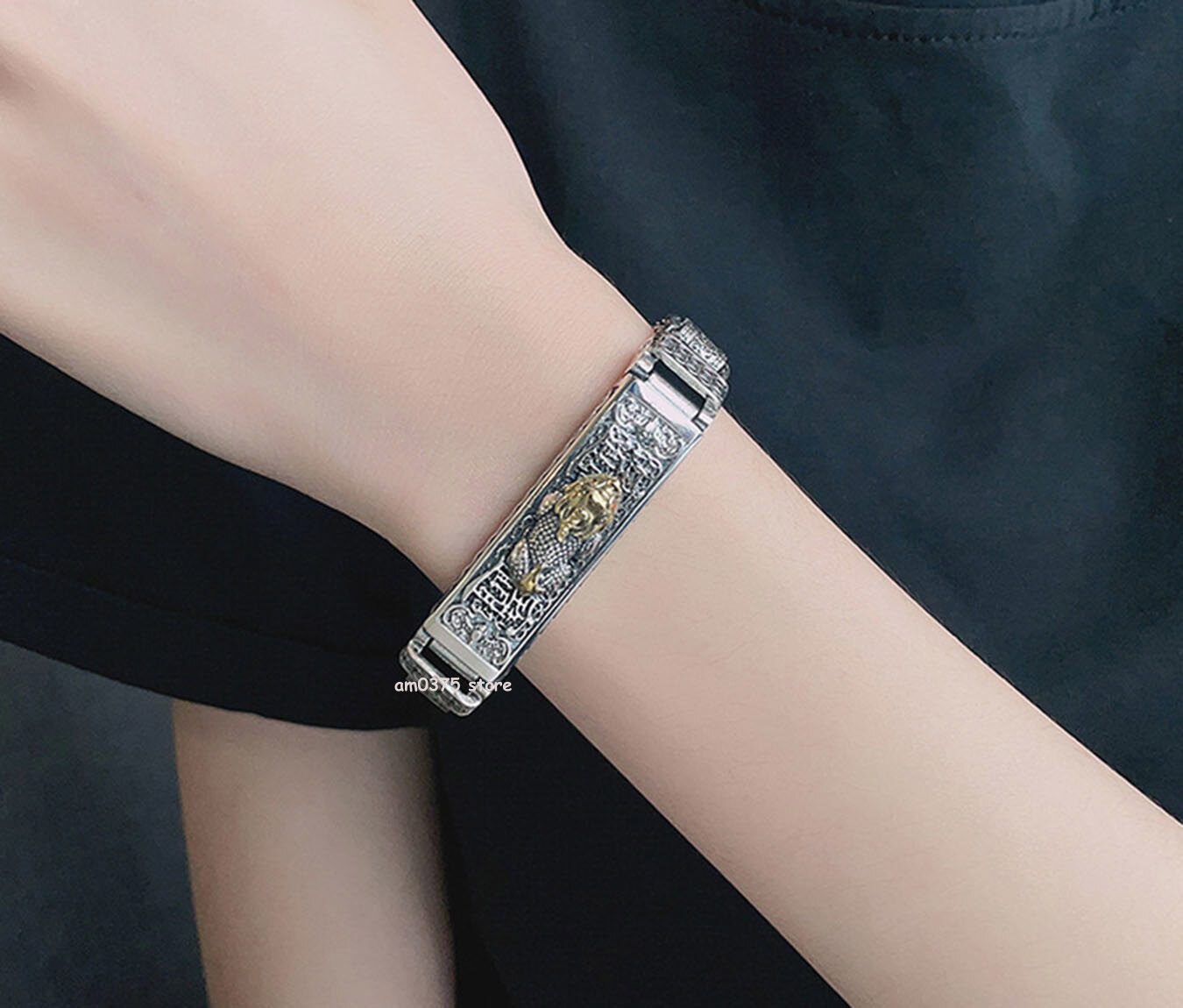 Real S925 Sterling Silver Women Man’s 12mm Prayer Wheel Dragon Pixiu Bracelet