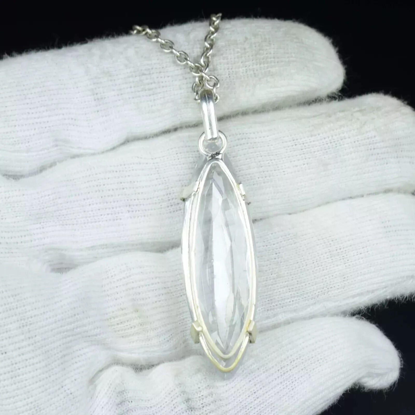 65.50 Ct Natural Brazilian Marquise Cut White Zircon Pendant 925 Silver Gemstone