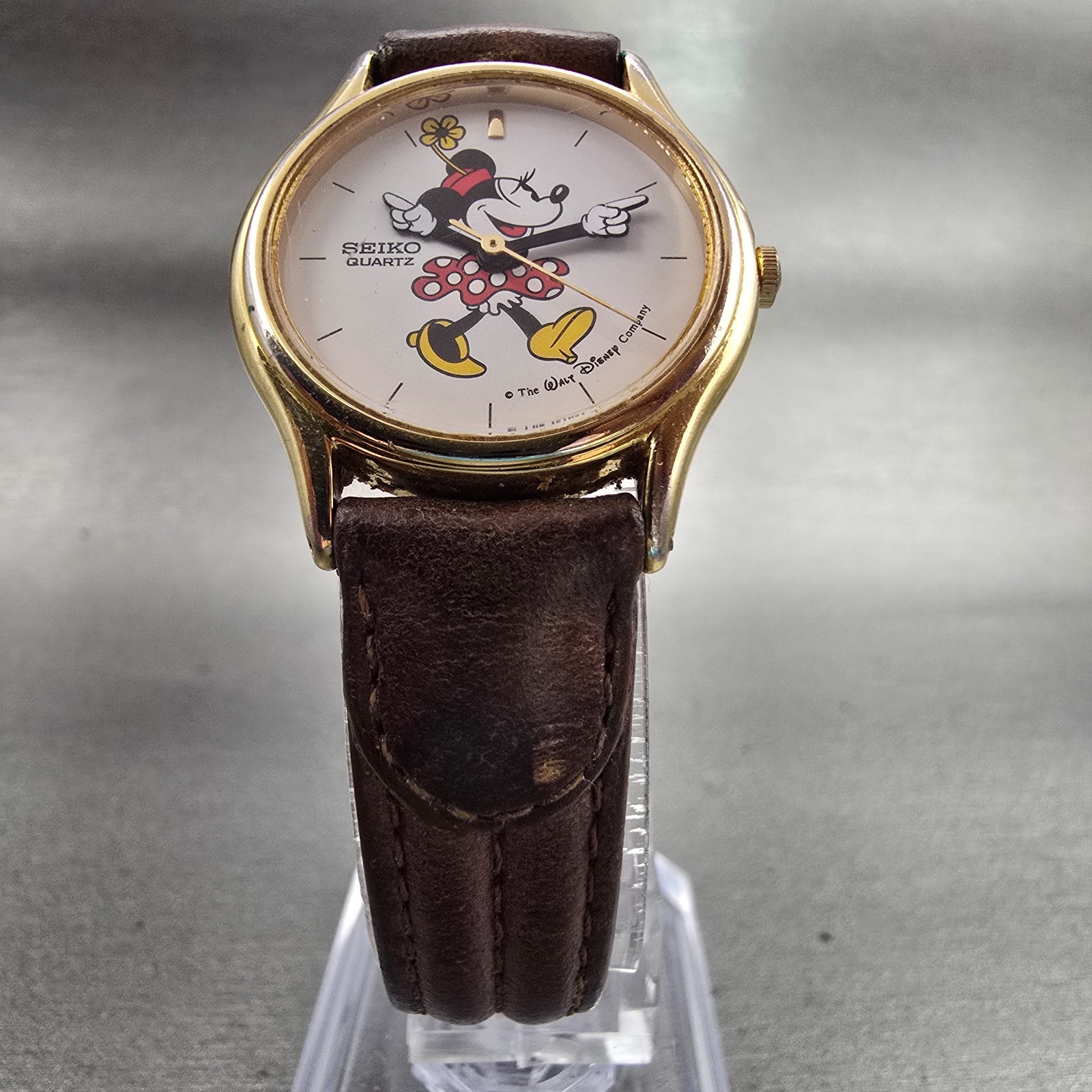 Seiko Minnie Mouse Watch Women 25mm White Dial Gold Tone 4N01-0129 New Battery