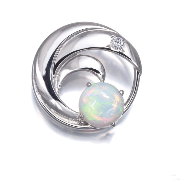 Auth Mikimoto Pendant Opal 0.36ct Diamond 0.01ct 18K 750 White Gold