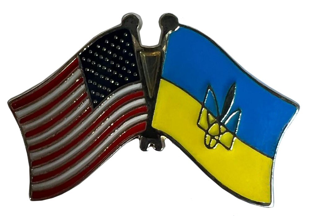 Pack of 6 USA American & Ukraine Trident Wavy Flags Motorcycle Hat Cap Lapel Pin