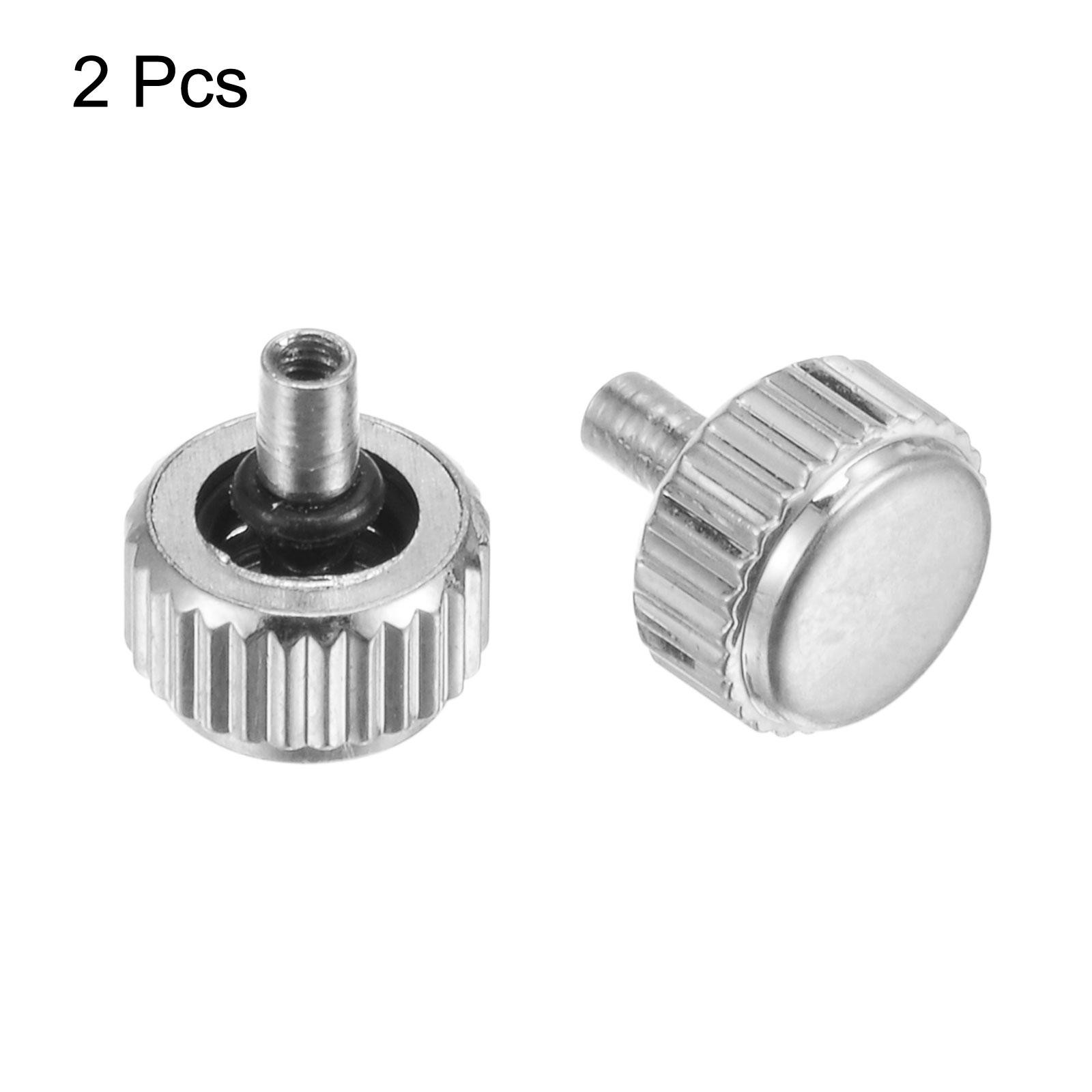 2Pcs 5×4.5mm Watch Crown SUS304 Flat Head Long Stem 2.5mm ID Silver Tone