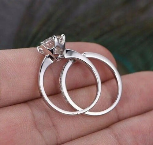 Round Cut 1.60 Ct Diamond Lab-Created Engagement Ring Set 925 Sterling Silver