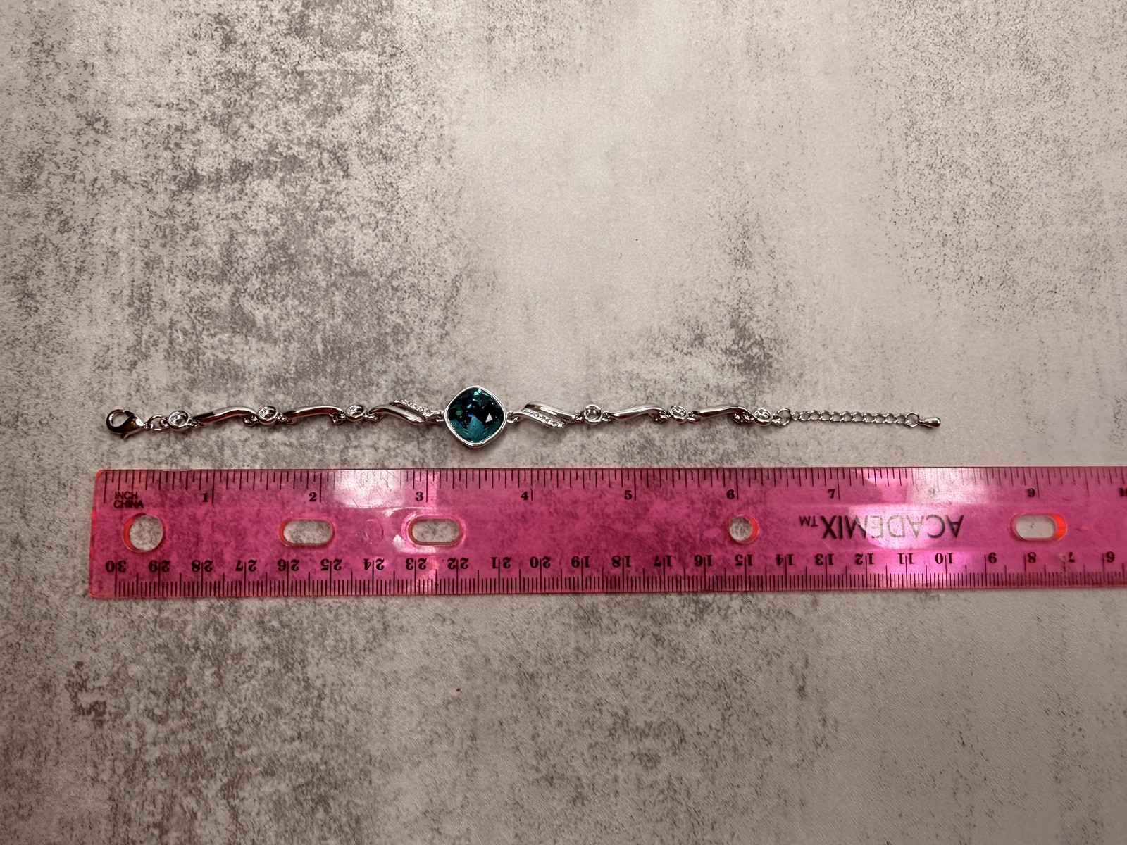 Deep Aqua Crystal Silver Statement Bracelet