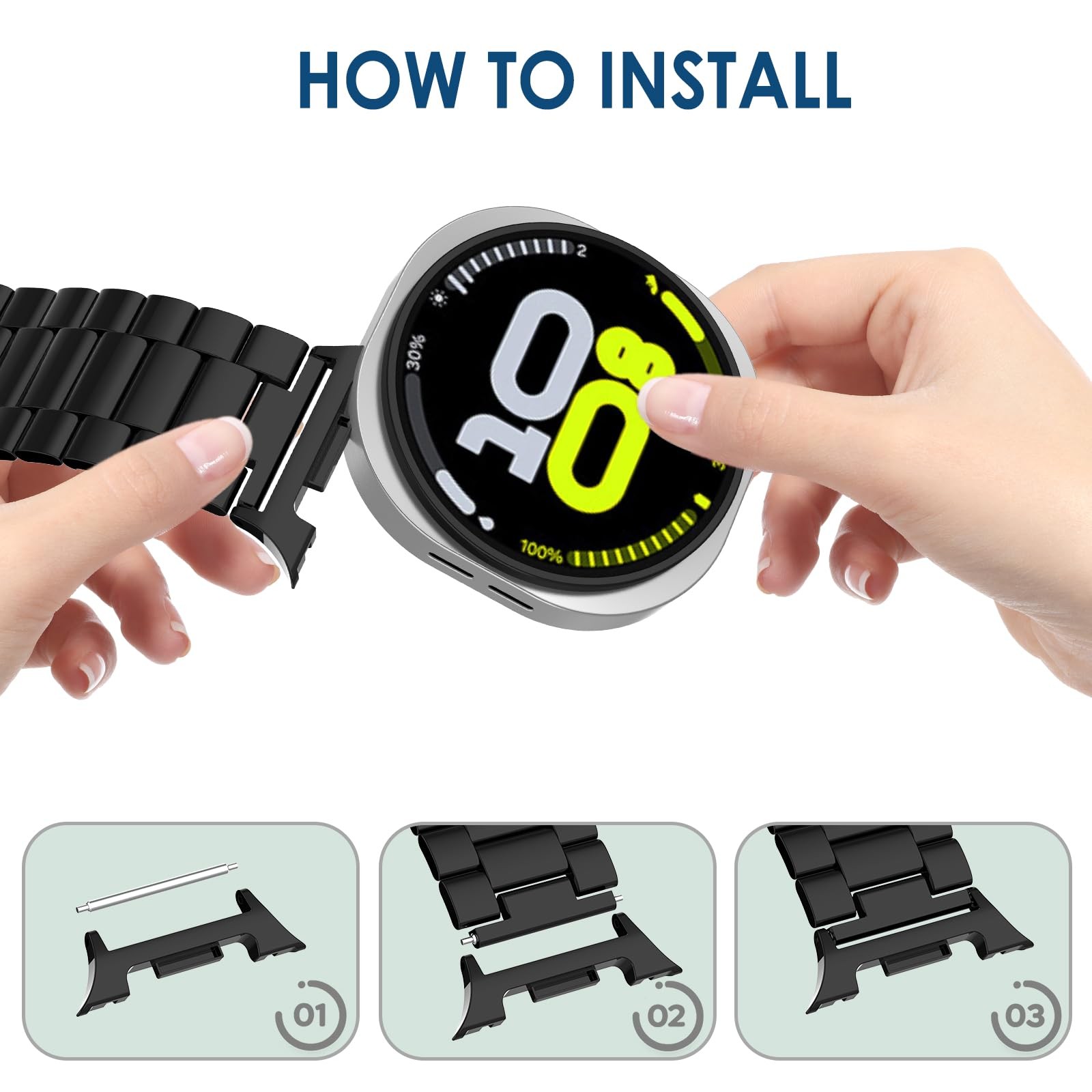 Simpeak 20mm Watch Band Connectors One Size, Black + Silver + Rose Gold