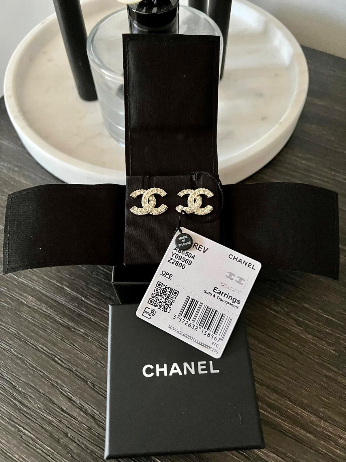 Chanel Crystal Timeless CC Earrings Light Gold