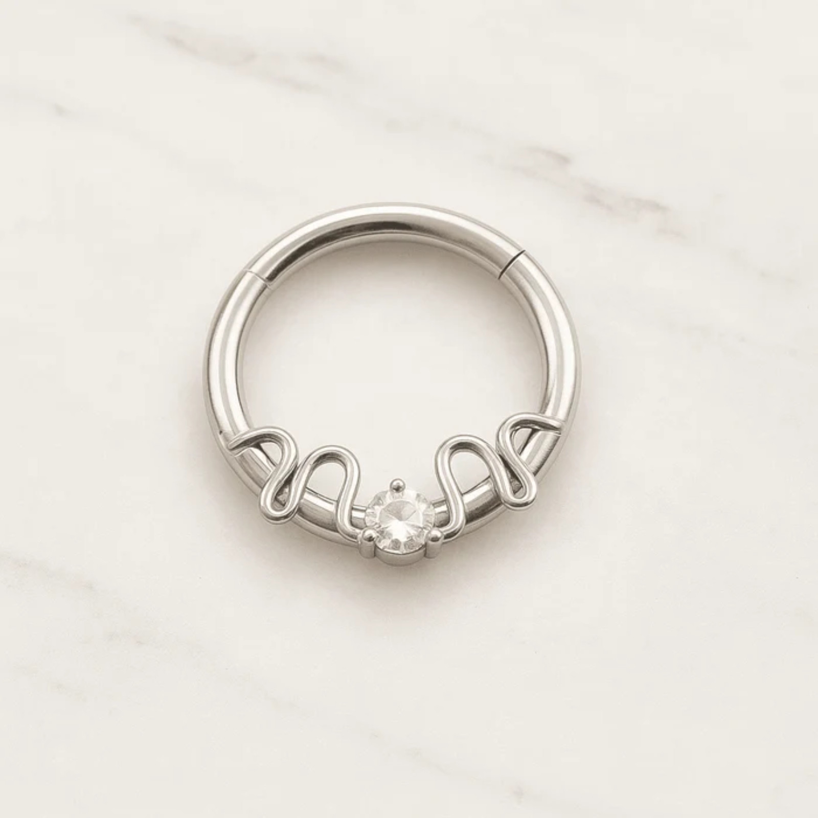 316L Surgical Steel Round CZ Duo Snake Hinged Segment Clicker Nose Septum Ring