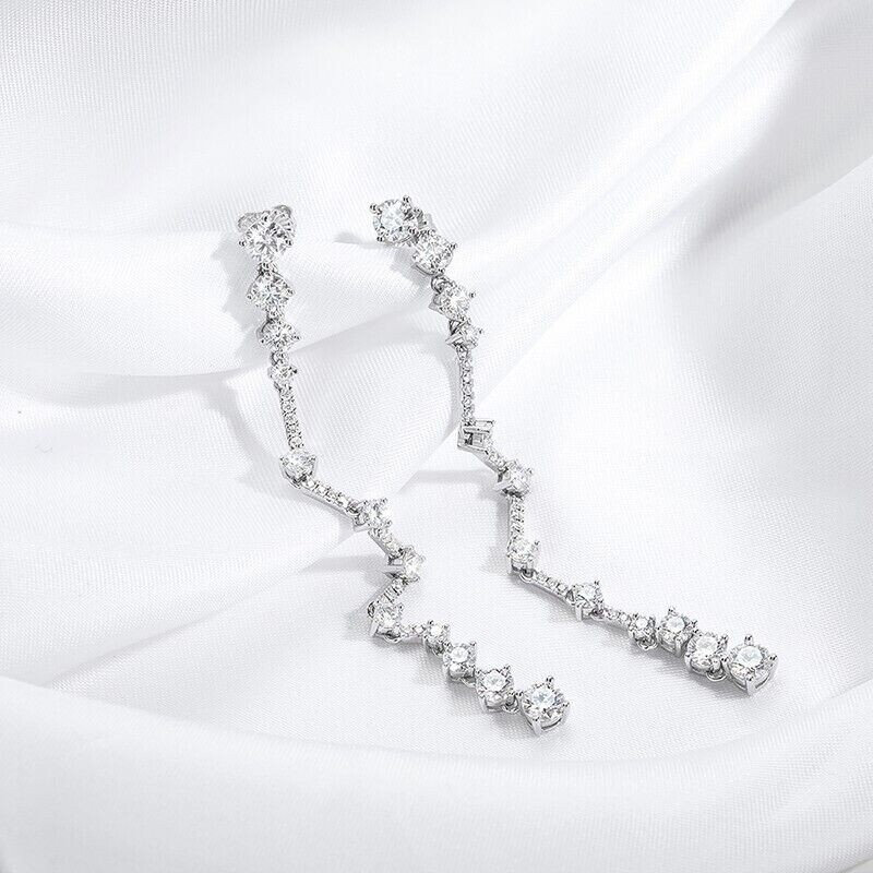 Gorgeous 2″ Long Drop Earring Round Cut Simulated Diamond 14K White Gold Plated