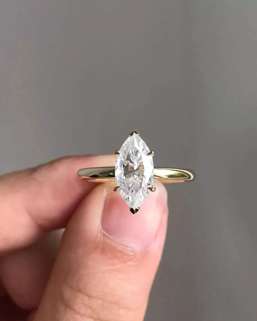 2 Ct Marquise Cut Moissanite Ring Solitaire Ring 14k Yellow Gold Plated Sliver