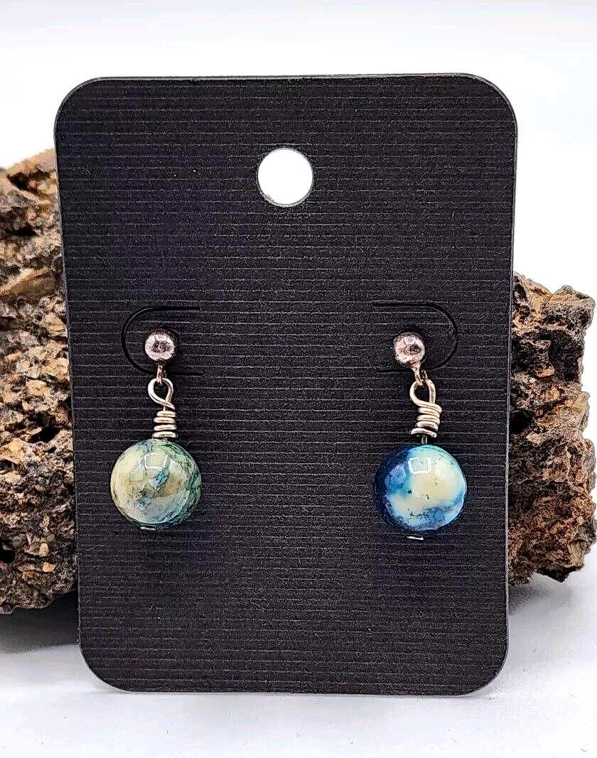Blue Dyed Jasper Drop Earrings Stone Artisan Crafted Boho Beach Western Handmade