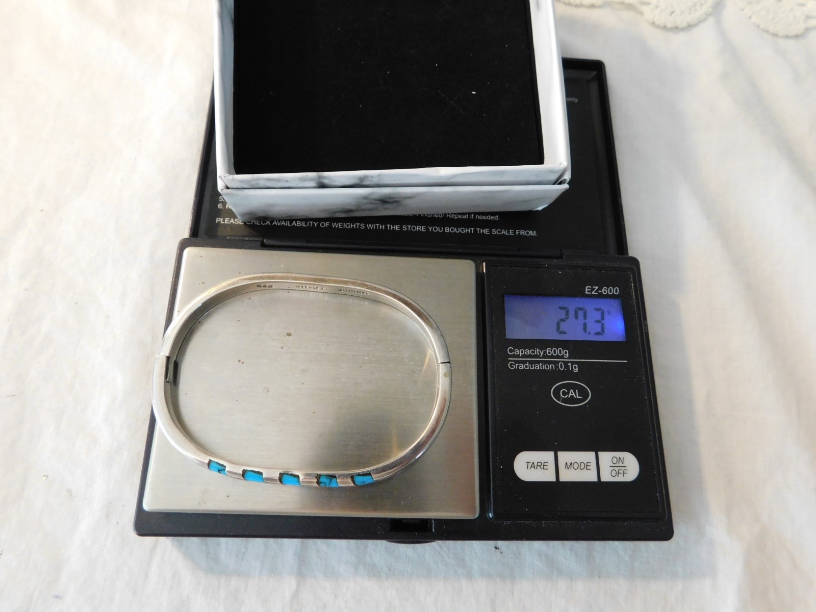 Taxco Sterling Silver Turquoise Hinged Bangle Bracelet Vintage Mexico 925 TC-116