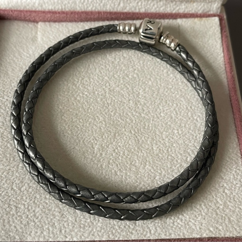 Pandora Sterling Silver 925 Leather Bracelet 14.9”