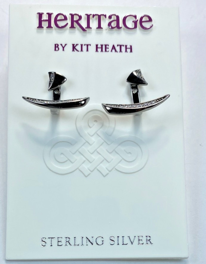 Kit Heath Ruthenium over Sterling Silver Pave Ear Jacks Earrings Signed NWT