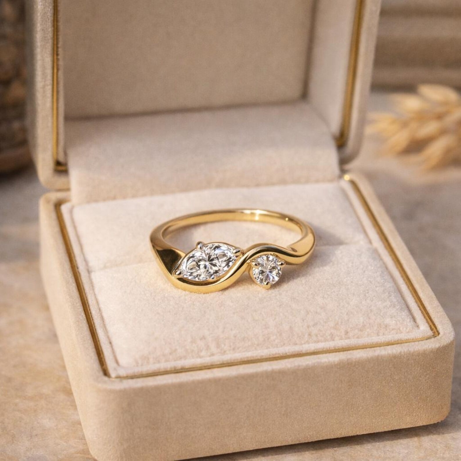 925 Sterling Silver Toi Et Moi Two Cubic Zircon Stone Ring Style Engagement Ring
