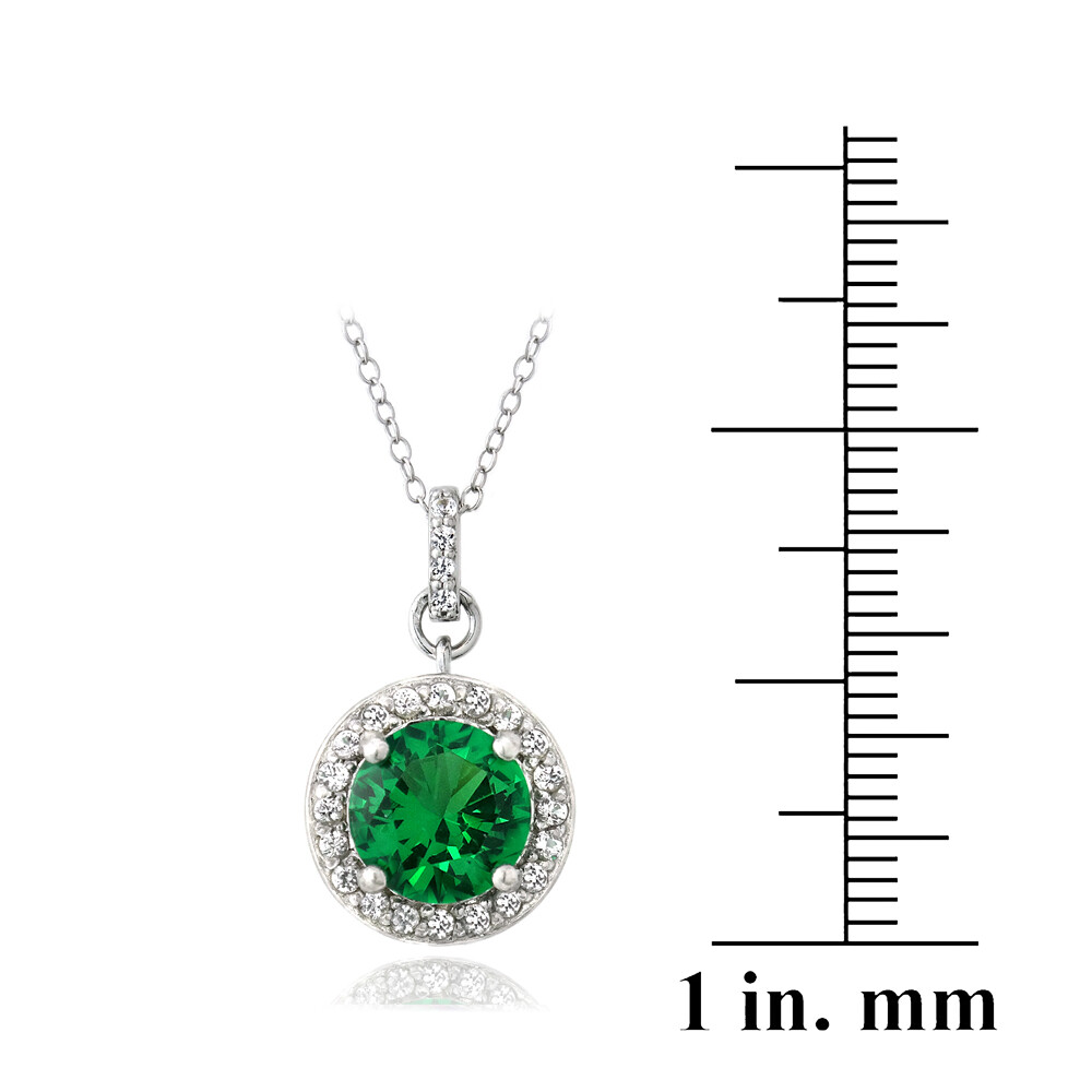 925 Silver 2.75ct Lab Created Green Quartz & White Sapphire Round Necklace, 18″